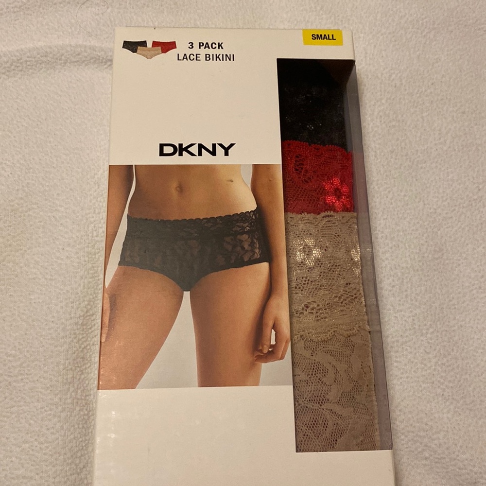 DKNY Lace Bikini 3 pack Small Black Red and Black